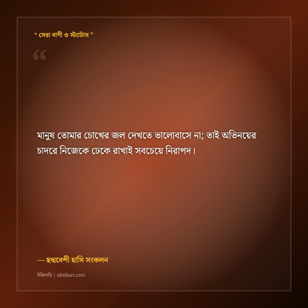 ভালো থাকার মিথ্যা অভিনয়ের স্ট্যাটাস: ভালো নেই তবুও হাসিমুখের ৫০+ কষ্টের ফেসবুক কথা [২০২৬] - ছদ্মবেশী হাসি সংকলন এর সেরা উক্তি ফটো কার্ড