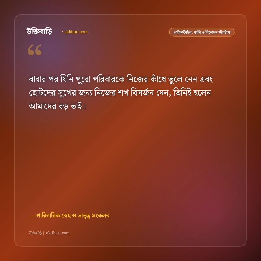 বড় ভাইকে নিয়ে ভালোবাসার উক্তি ও স্ট্যাটাস: বটবৃক্ষের মতো আগলে রাখা ভাইয়ের ৫০+ শ্রদ্ধার কথা [২০২৬] - পারিবারিক স্নেহ ও ভ্রাতৃত্ব সংকলন এর সেরা উক্তি ফটো কার্ড