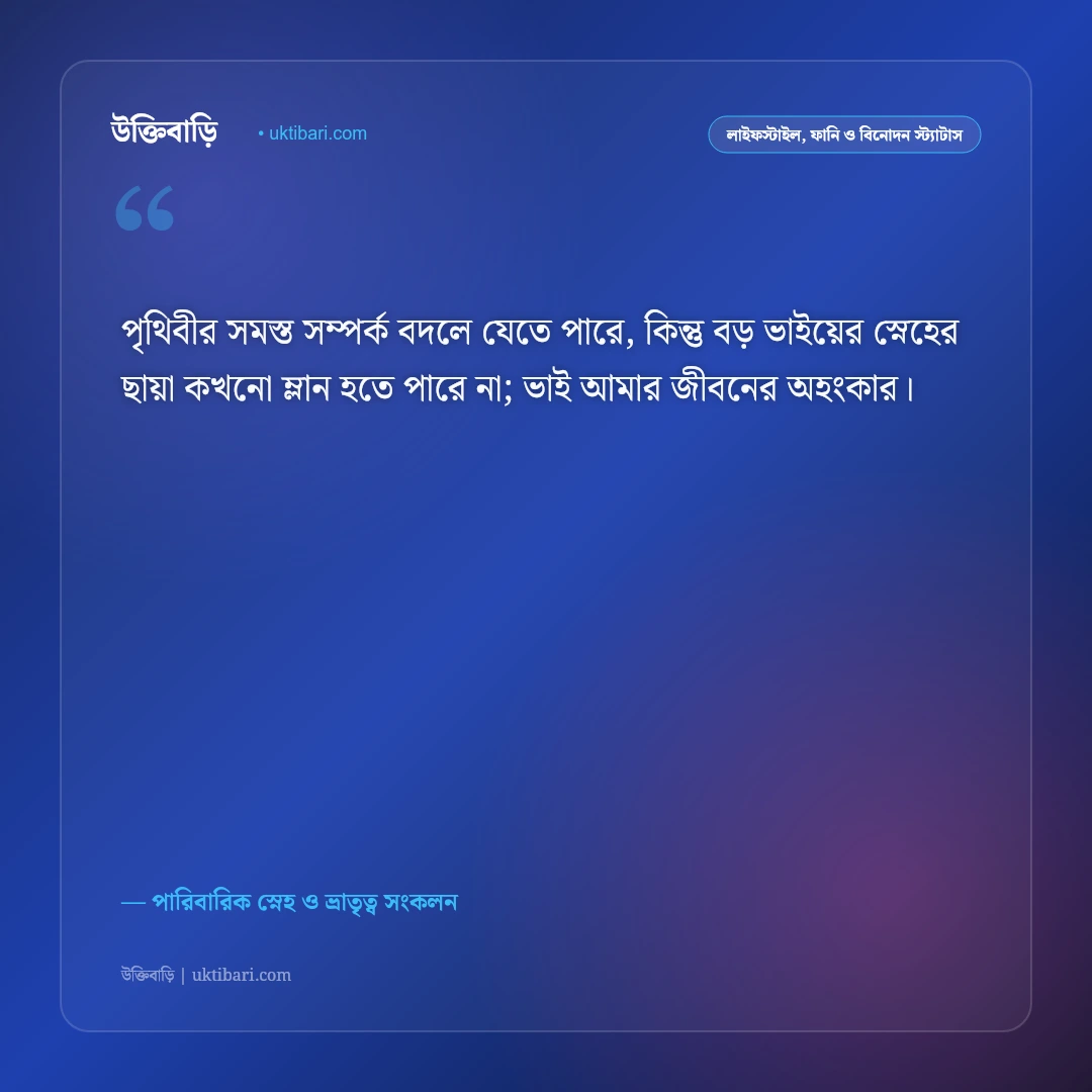 বড় ভাইকে নিয়ে ভালোবাসার উক্তি ও স্ট্যাটাস: বটবৃক্ষের মতো আগলে রাখা ভাইয়ের ৫০+ শ্রদ্ধার কথা [২০২৬] - পারিবারিক স্নেহ ও ভ্রাতৃত্ব সংকলন এর সেরা উক্তি ফটো কার্ড