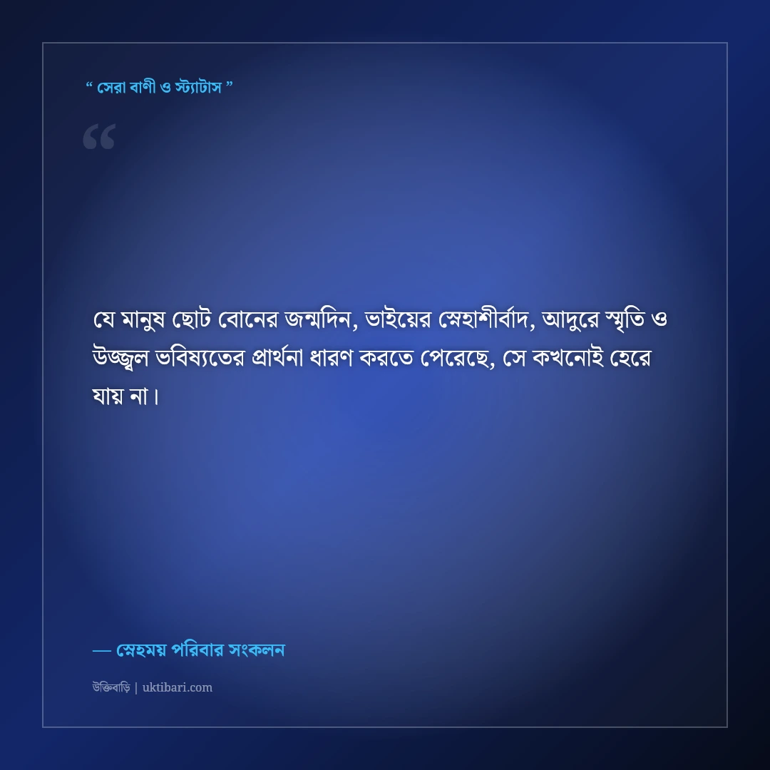 ছোট বোনের জন্মদিনে বড় ভাই ও আপুর মিষ্টি শুভেচ্ছা ও দোয়া: স্নেহের ৫০+ আদুরে স্ট্যাটাস [২০২৬] - স্নেহময় পরিবার সংকলন এর সেরা উক্তি ফটো কার্ড