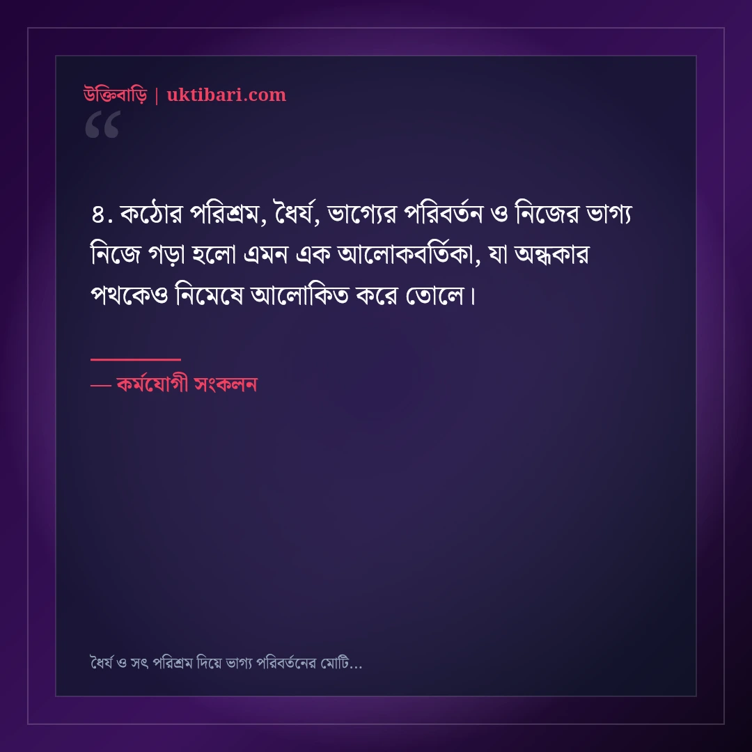 ধৈর্য ও সৎ পরিশ্রম দিয়ে ভাগ্য পরিবর্তনের মোটিভেশনাল স্ট্যাটাস: ৫০+ আলোর দিশারি [২০২৬] - কর্মযোগী সংকলন এর সেরা উক্তি ফটো কার্ড