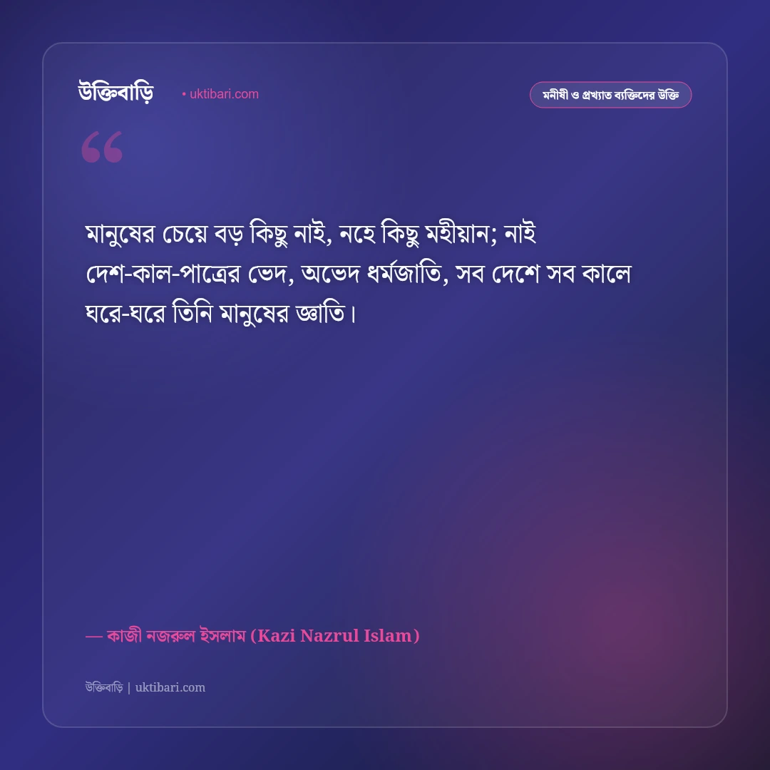ধর্ম ও মানবতা নিয়ে কাজী নজরুল ইসলামের উক্তি: সাম্যবাদ ও ভেদাভেদহীন হৃদয়ের ৫০+ দ্রোহের বাণী [২০২৬] - কাজী নজরুল ইসলাম (Kazi Nazrul Islam) এর সেরা উক্তি ফটো কার্ড