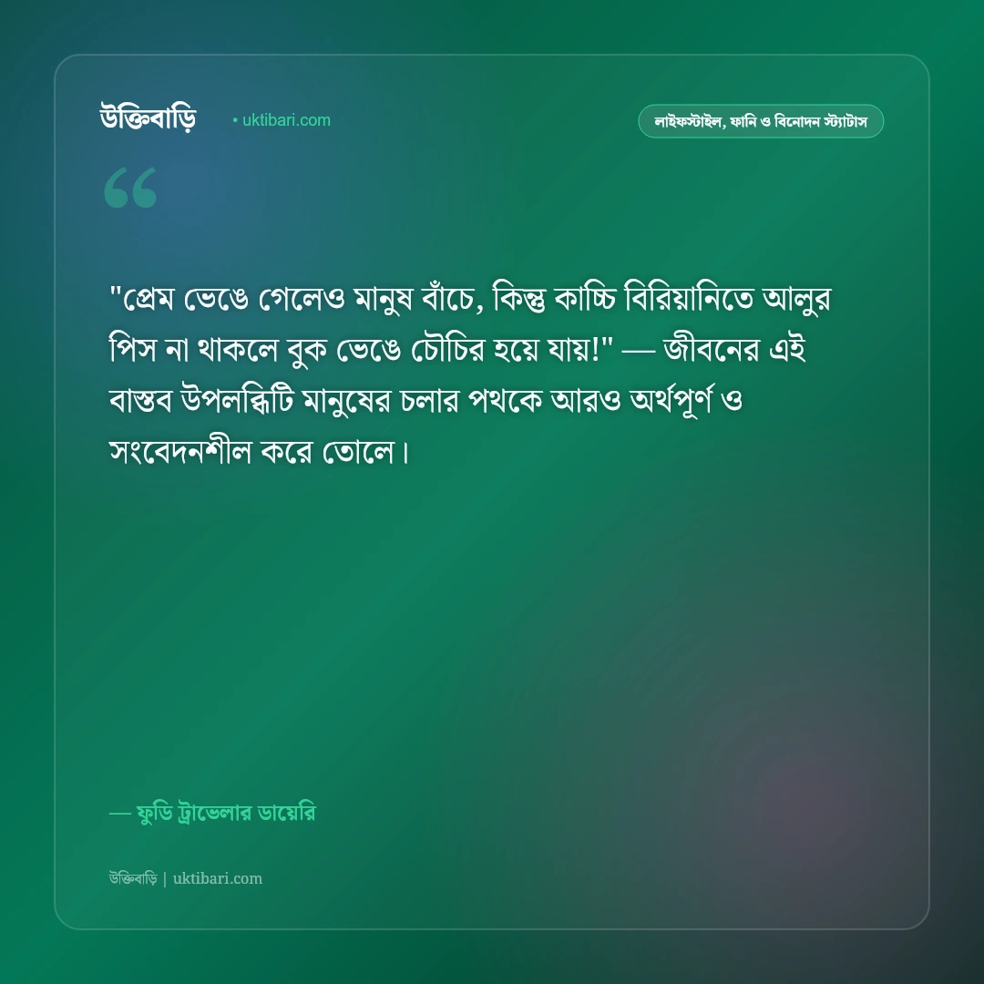 খাবার নিয়ে স্ট্যাটাস ও ক্যাপশন: ভোজনরসিক বাঙালির ৫০+ লোভনীয় ফুডি উক্তি [২০২৬] - ফুডি ট্রাভেলার ডায়েরি এর সেরা উক্তি ফটো কার্ড