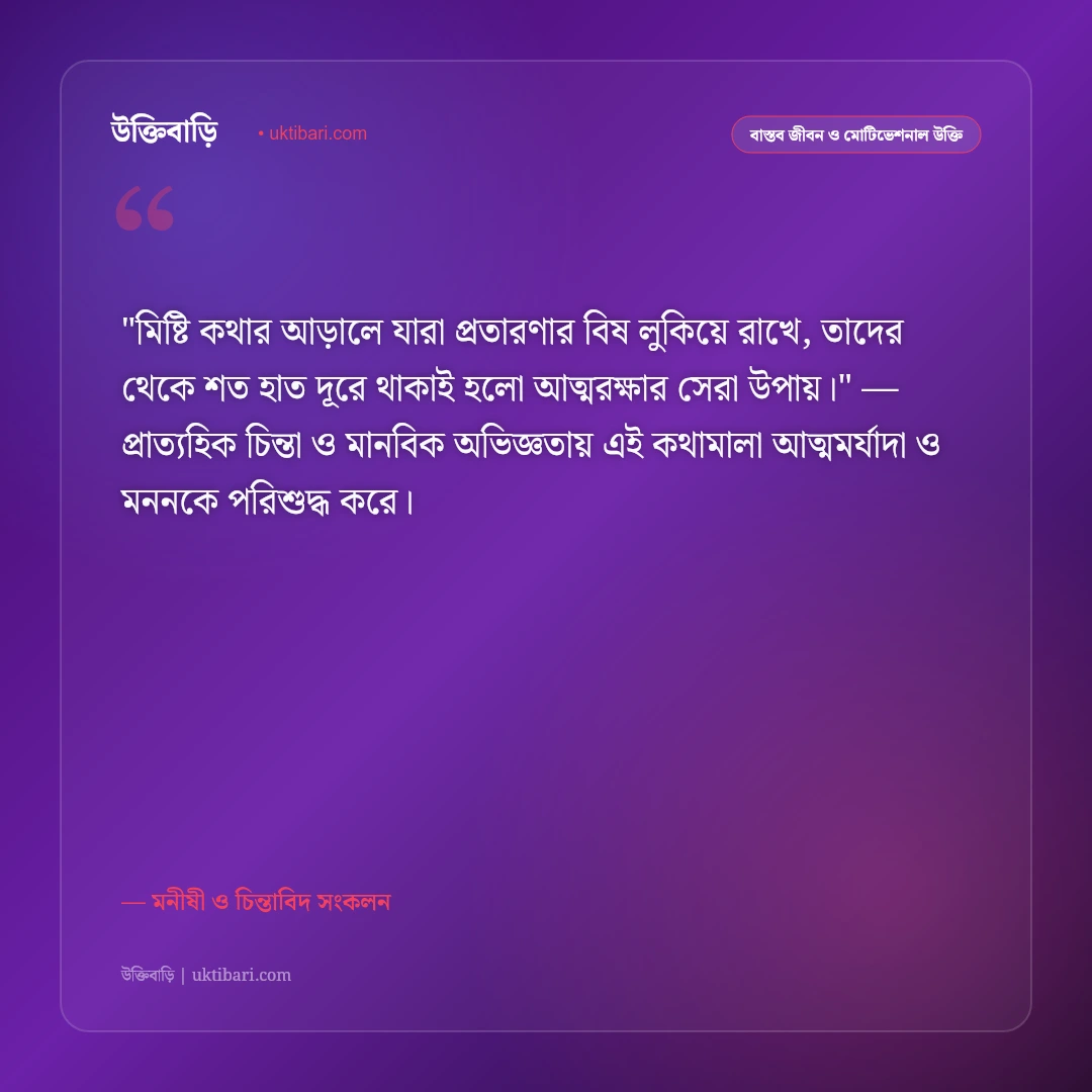 মিথ্যাচার ও প্রতারণা থেকে মুক্তির উক্তি: কপট মানুষ চেনার ৫০+ শিক্ষণীয় বাণী [২০২৬] - মনীষী ও চিন্তাবিদ সংকলন এর সেরা উক্তি ফটো কার্ড