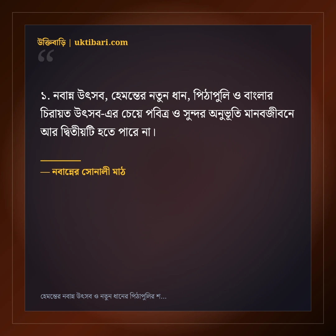হেমন্তের নবান্ন উৎসব ও নতুন ধানের পিঠাপুলির শুভেচ্ছা: ৫০+ গ্রামবাংলার ঐতিহ্যবাহী স্ট্যাটাস [২০২৬] - নবান্নের সোনালী মাঠ এর সেরা উক্তি ফটো কার্ড