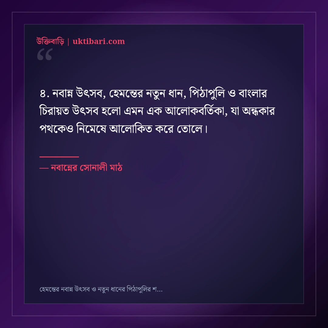 হেমন্তের নবান্ন উৎসব ও নতুন ধানের পিঠাপুলির শুভেচ্ছা: ৫০+ গ্রামবাংলার ঐতিহ্যবাহী স্ট্যাটাস [২০২৬] - নবান্নের সোনালী মাঠ এর সেরা উক্তি ফটো কার্ড