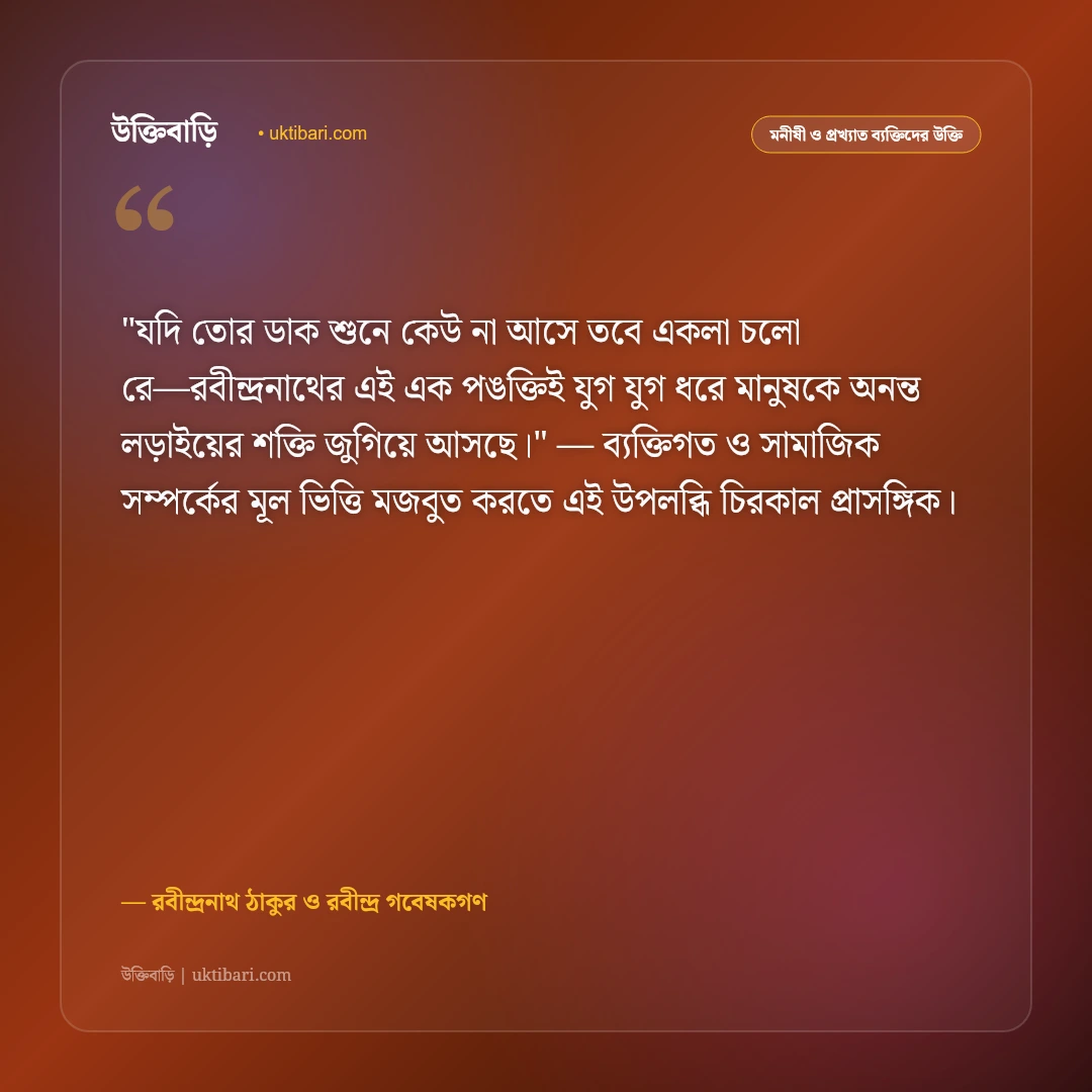 রবীন্দ্র জয়ন্তী ও রবীন্দ্রনাথের স্মরণে উক্তি: বিশ্বকবির জন্মলগ্নে ৫০+ শ্রদ্ধার্ঘ্য কথামৃত [২০২৬] - রবীন্দ্রনাথ ঠাকুর ও রবীন্দ্র গবেষকগণ এর সেরা উক্তি ফটো কার্ড
