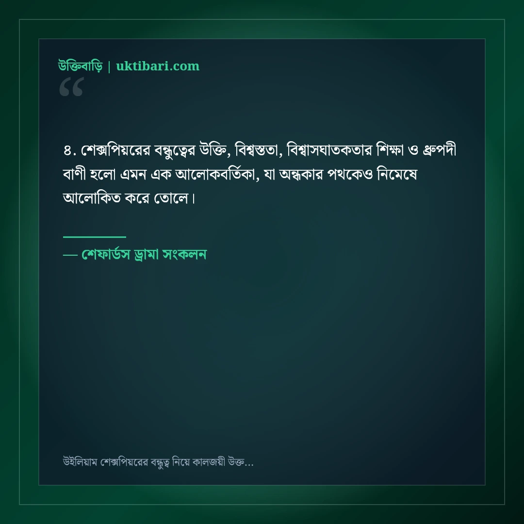 উইলিয়াম শেক্সপিয়রের বন্ধুত্ব নিয়ে কালজয়ী উক্তি: বিশ্বসাহিত্যের ৫০+ শ্রেষ্ঠ বাণী [২০২৬] - শেফার্ডস ড্রামা সংকলন এর সেরা উক্তি ফটো কার্ড