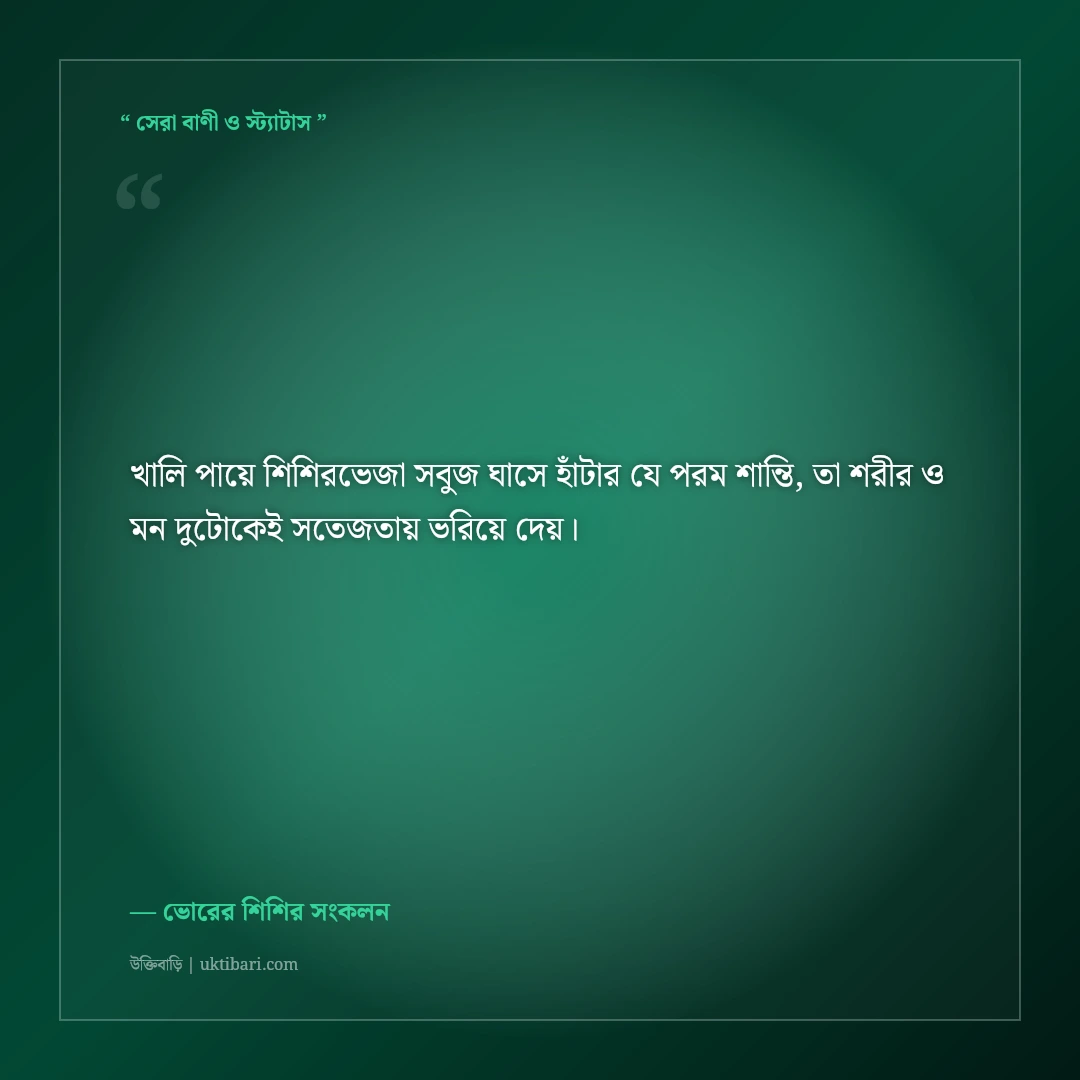শিশিরভেজা সবুজ ঘাস ও ভোরের প্রকৃতির ক্যাপশন: স্নিগ্ধ রূপের ৫০+ ফেসবুক স্ট্যাটাস [২০২৬] - ভোরের শিশির সংকলন এর সেরা উক্তি ফটো কার্ড