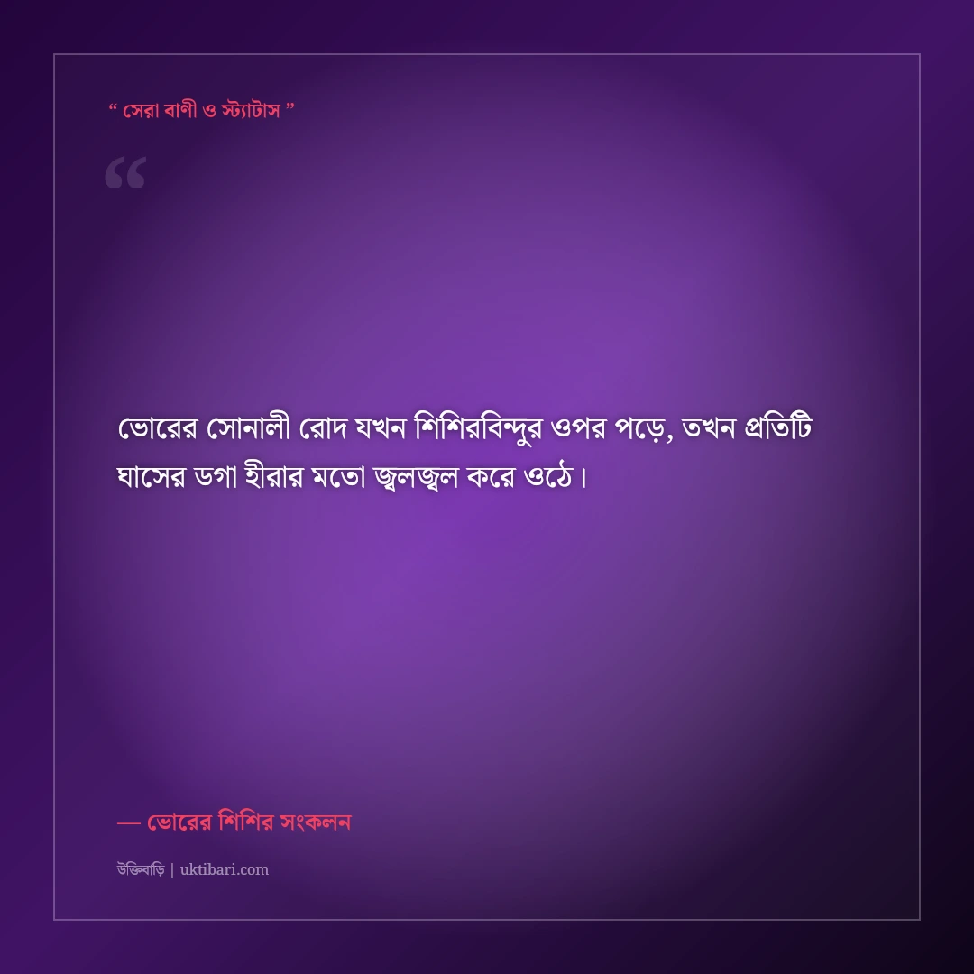 শিশিরভেজা সবুজ ঘাস ও ভোরের প্রকৃতির ক্যাপশন: স্নিগ্ধ রূপের ৫০+ ফেসবুক স্ট্যাটাস [২০২৬] - ভোরের শিশির সংকলন এর সেরা উক্তি ফটো কার্ড