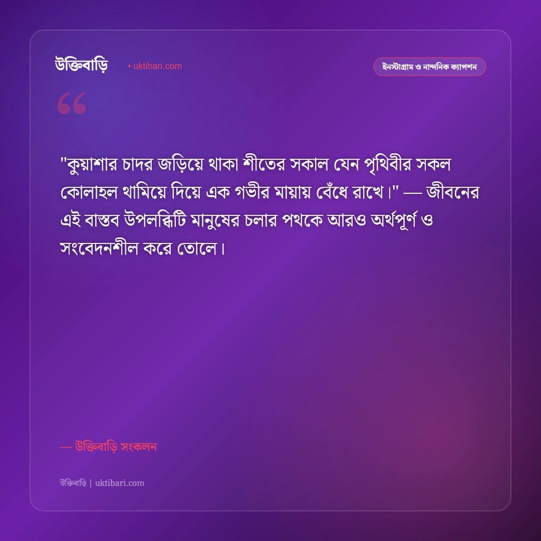 শীতের কুয়াশা ও সকালের ক্যাপশন: মিষ্টি রোদ ও হিমেল বাতাসের ৫০+ ফেসবুক স্ট্যাটাস [২০২৬] - উক্তিবাড়ি সংকলন এর সেরা উক্তি ফটো কার্ড