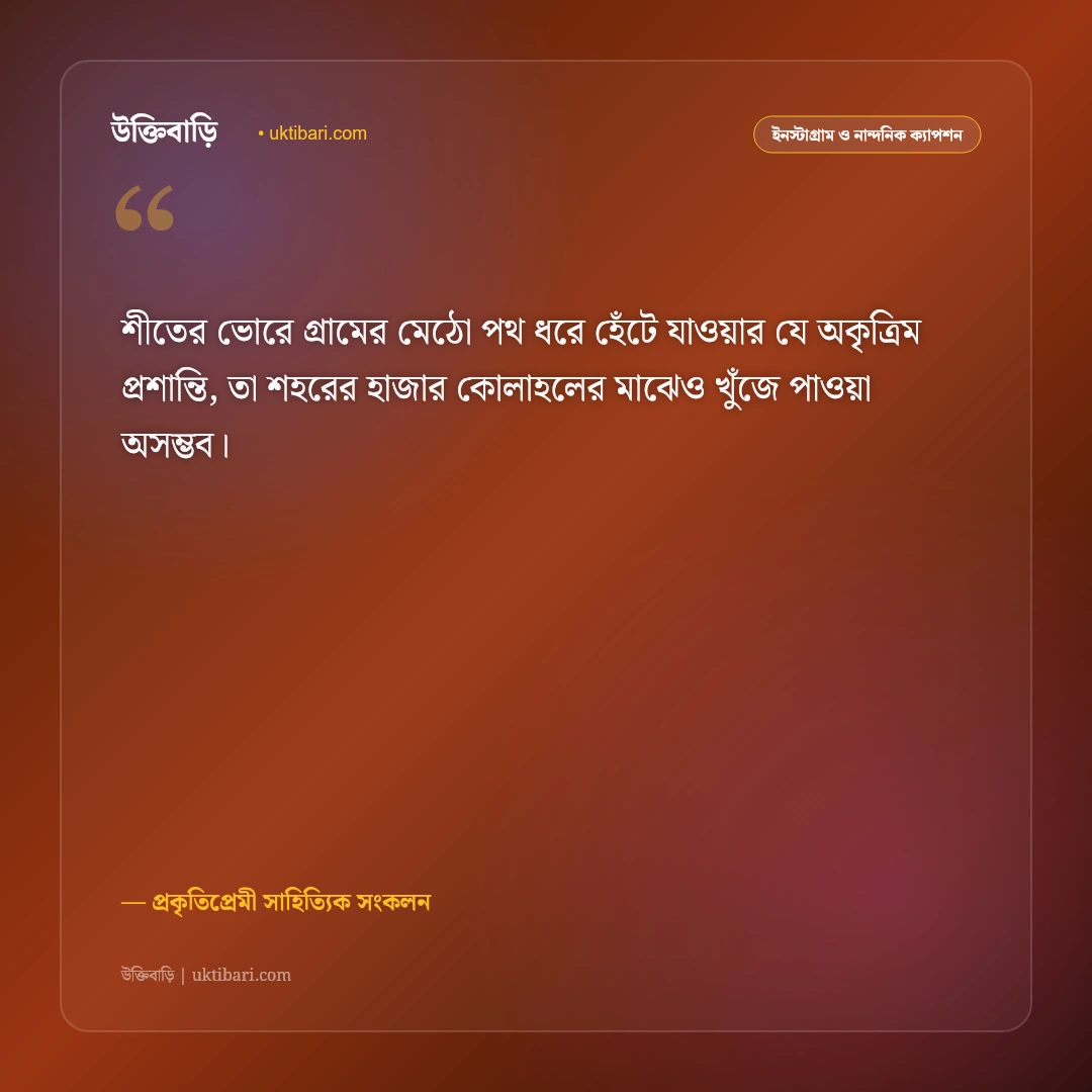 শীতের সকালের কুয়াশা ও মিষ্টি রোদের ক্যাপশন: স্নিগ্ধ শীতের ভোরের ৫০+ নান্দনিক ফেসবুক স্ট্যাটাস [২০২৬] - প্রকৃতিপ্রেমী সাহিত্যিক সংকলন এর সেরা উক্তি ফটো কার্ড
