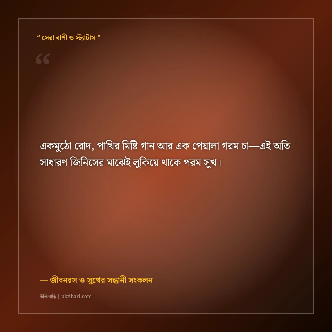 ছোট ছোট প্রাপ্তিতে সুখী হওয়ার বাস্তব উক্তি: আত্মতৃপ্তি ও সান্ত্বনার ৫০+ মধুর বাণী [২০২৬] - জীবনরস ও সুখের সন্ধানী সংকলন এর সেরা উক্তি ফটো কার্ড