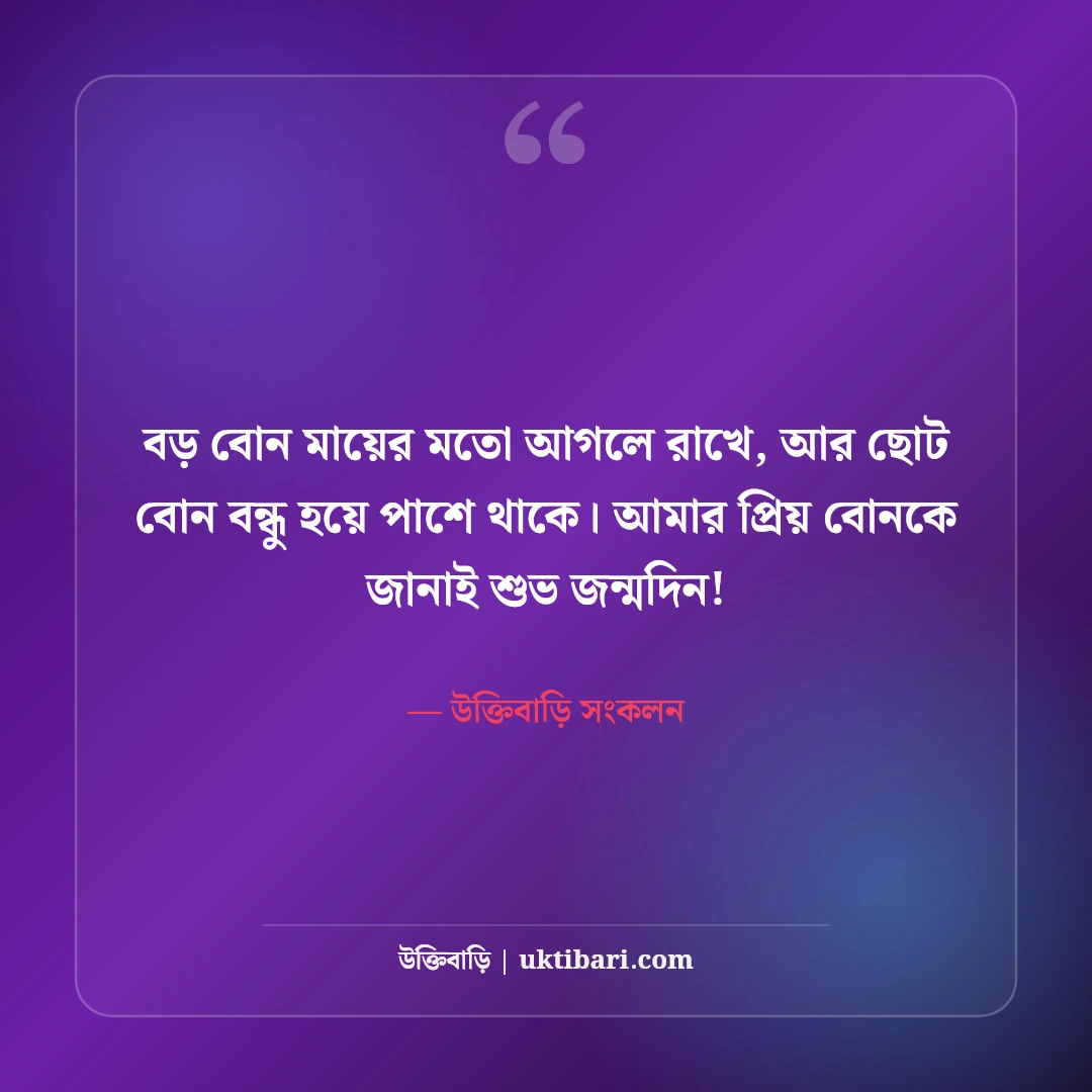 বোনের জন্মদিনের শুভেচ্ছা বার্তা: কলিজার টুকরো বোনের জন্য সেরা ৫০টি মিষ্টি উইশ ও ফানি ক্যাপশন [২০২৬] - উক্তিবাড়ি সংকলন এর সেরা উক্তি ফটো কার্ড