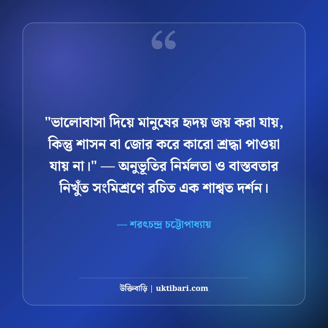 শরৎচন্দ্র চট্টোপাধ্যায়ের সাহিত্য উক্তি: প্রেম ও মানবিকতার ৫০+ কালজয়ী দর্শন [২০২৬] - শরৎচন্দ্র চট্টোপাধ্যায় এর সেরা উক্তি ফটো কার্ড